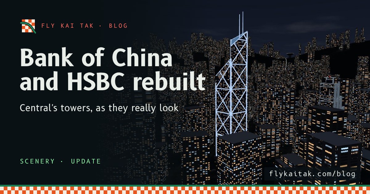 The Bank of China Tower at night, its X-bracing and roof edges lit as white-blue lines.