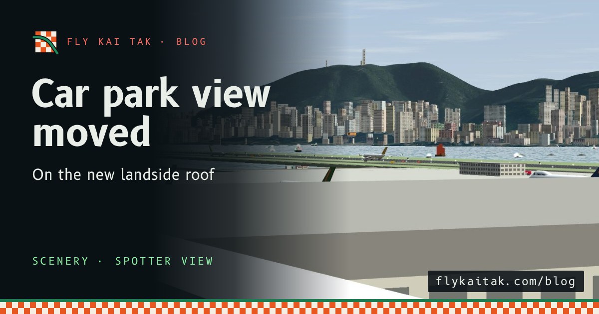 The view from the car park roof rail over the terminal roof to the apron, the runway and the harbour.