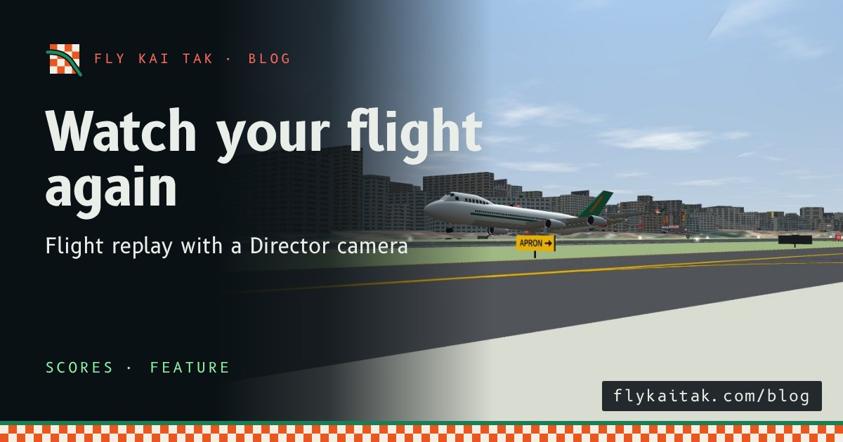 A 747 a second from touchdown on Runway 13, seen from runway level, with the replay bar along the bottom.