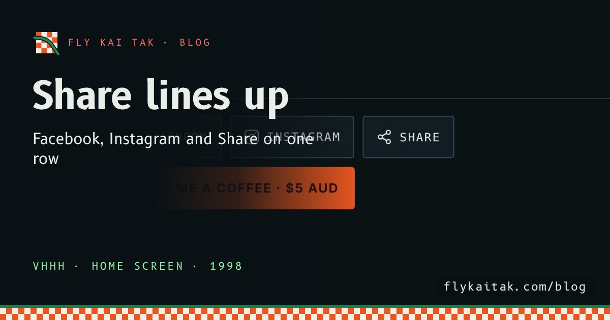 The home screen footer with Facebook, Instagram and Share buttons side by side on one row, and the Buy me a coffee button below.