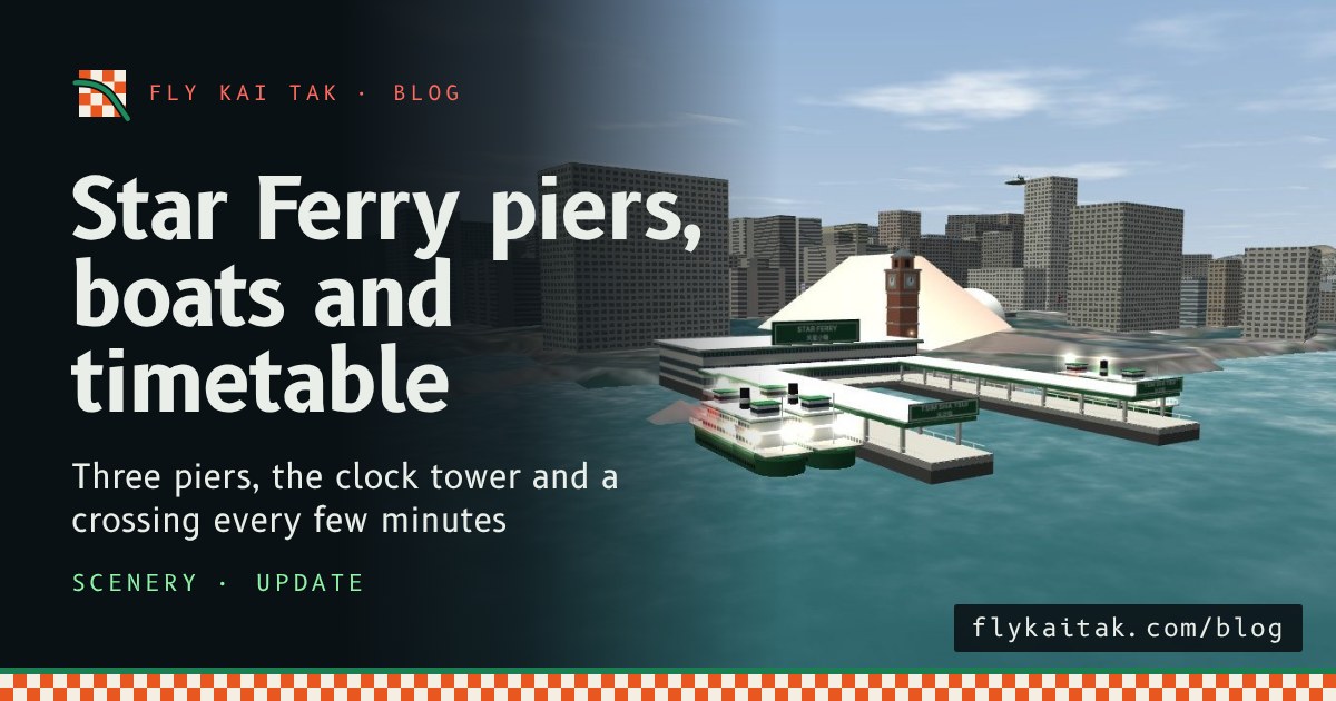 The Tsim Sha Tsui Star Ferry pier from the harbour, with two ferries alongside and the red brick clock tower behind.