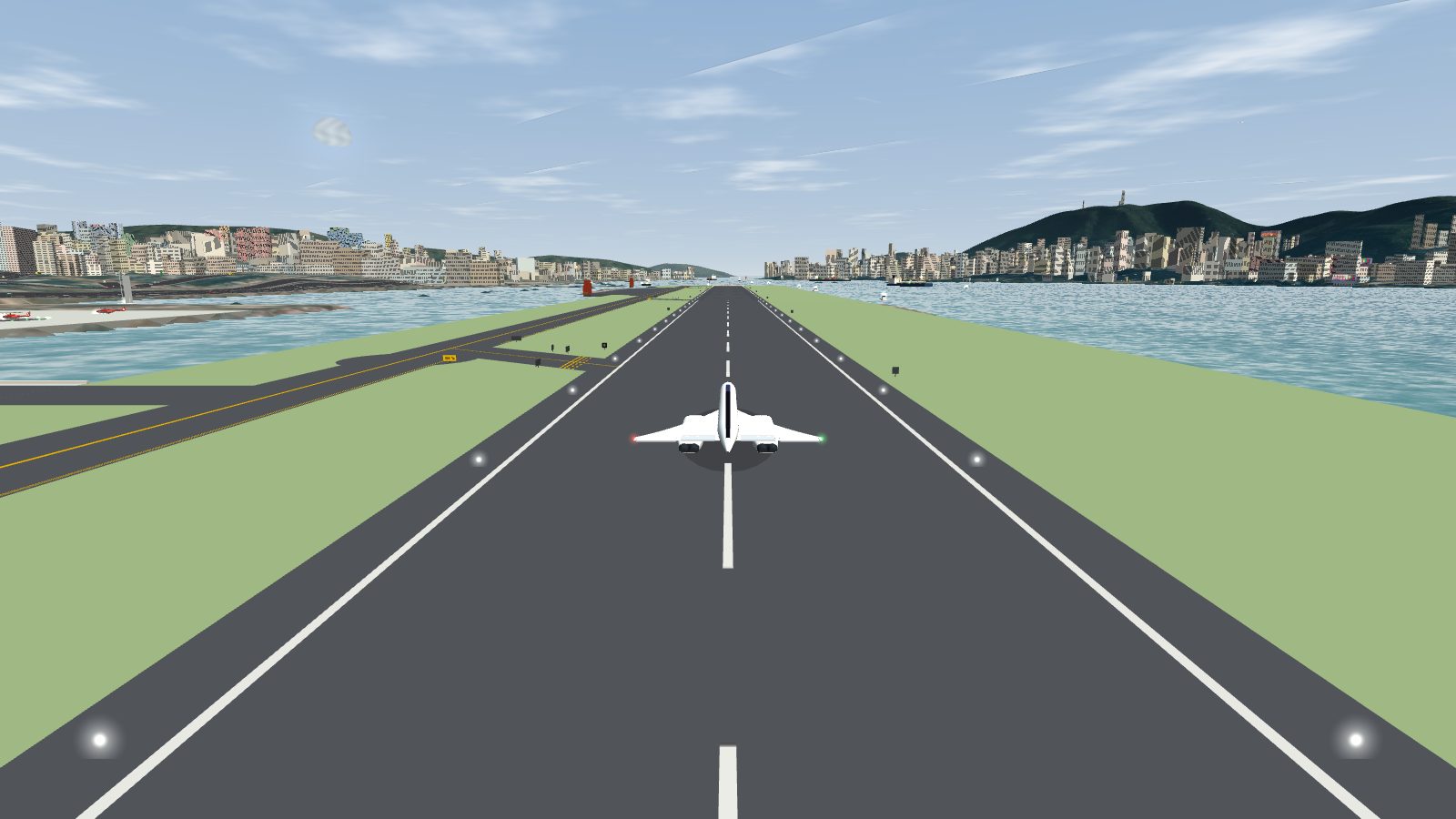 Concorde just before touchdown with its nose drooped, runway ahead.