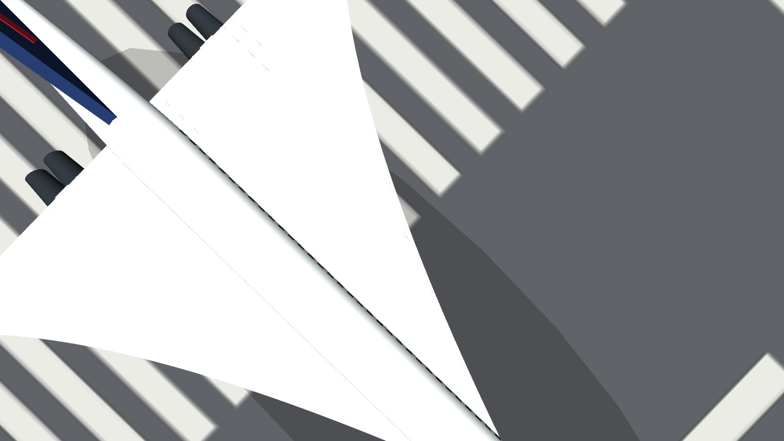 Concorde seen from above with a clean, smooth curved wing leading edge and nothing sticking out in front.