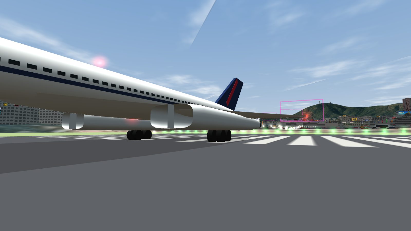 Low side view of Concorde on the runway with the engine nacelle sticking out ahead of the wing.