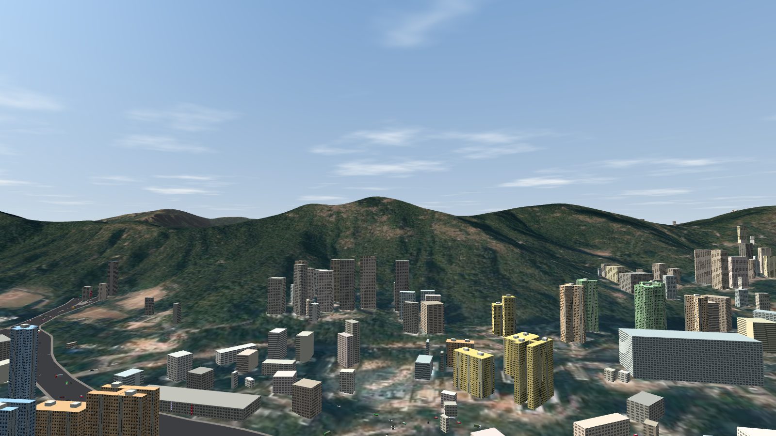 The slopes of Lion Rock rising behind high-rise housing estates, with its summit against a blue sky.