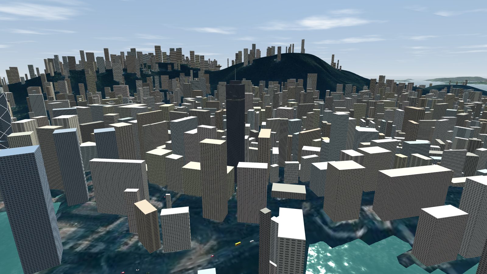 The Center's dark tower above the Central skyline.