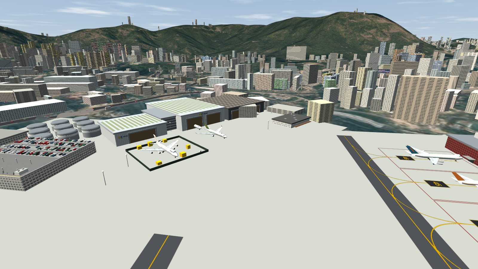 The maintenance area on pale concrete that runs on from the main apron.