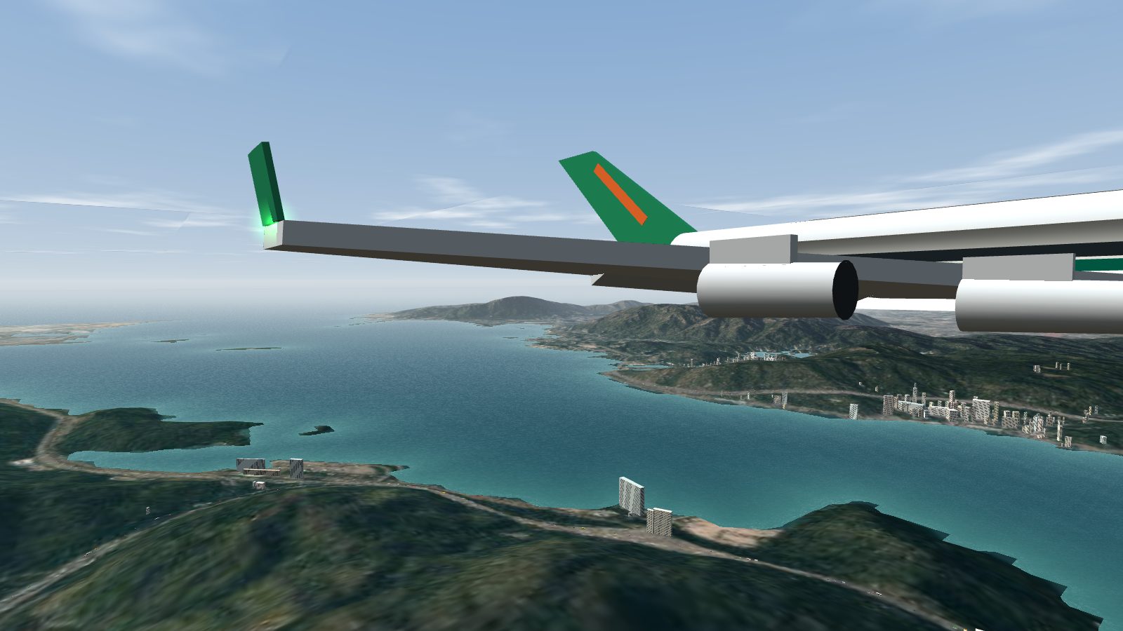 The old A340-300 wingtip: a square green plate standing on the end of a thick, square-ended wing.