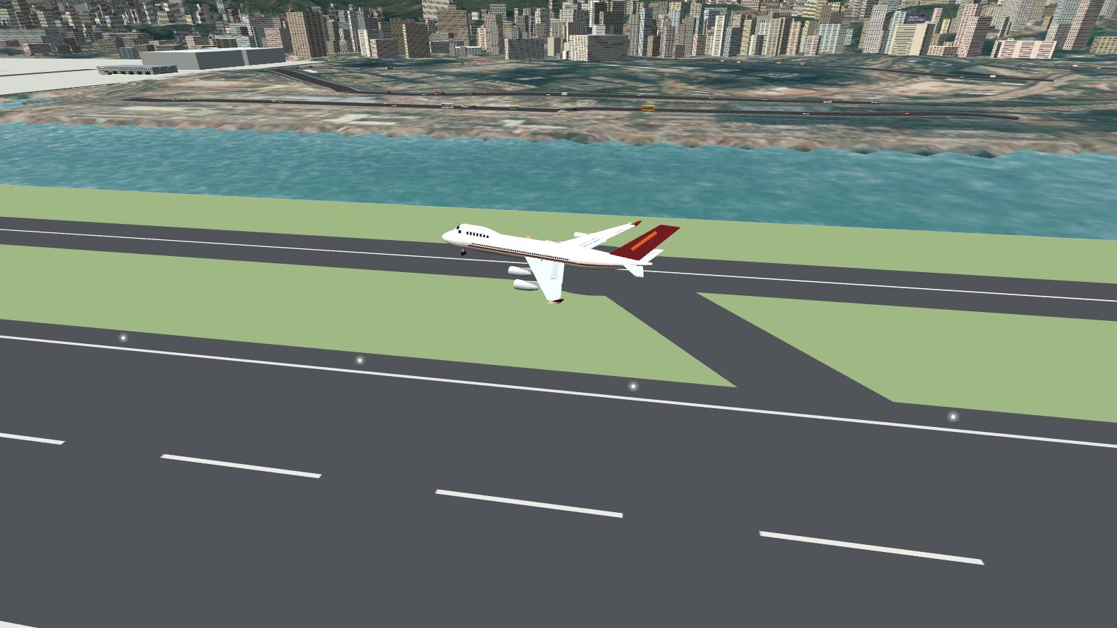 A 747 on the new link taxiway that leans toward the 13 end, between Runway 31 and taxiway A.